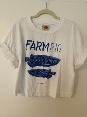 FARM Rio White Tee with Blue Fish Graphic